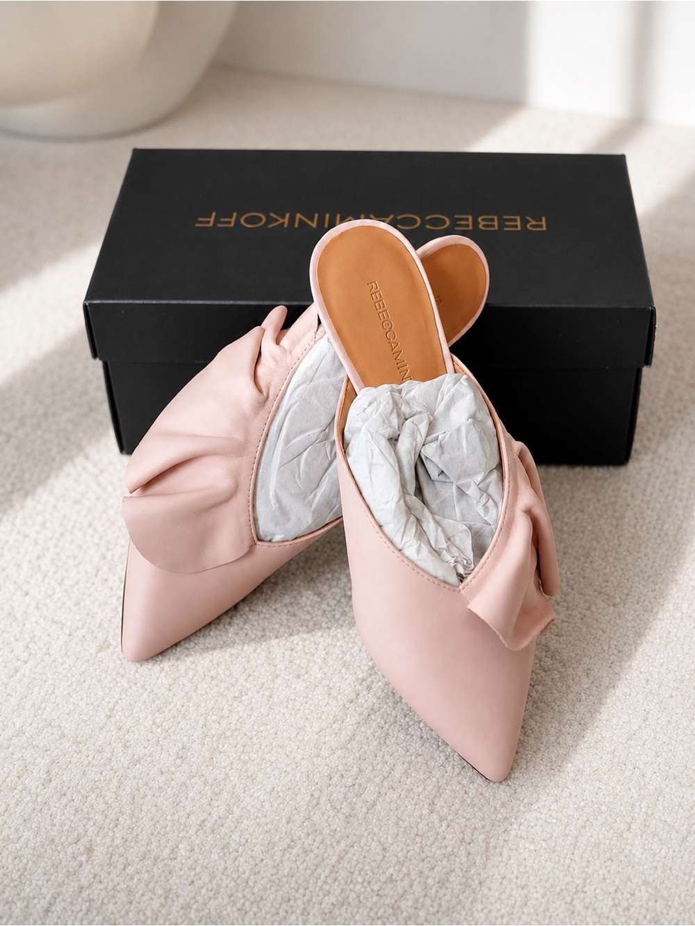 Rebecca Minkoff Giov Millennial Pink Ruffle Leather Mule Heels NIB Size 6.5